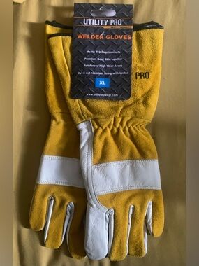 Utility Pro XL Gold Leather Tig  Welder Gloves with White Palm